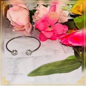 Sparkle Crystal Silver Open Cuff Womens Bracelet